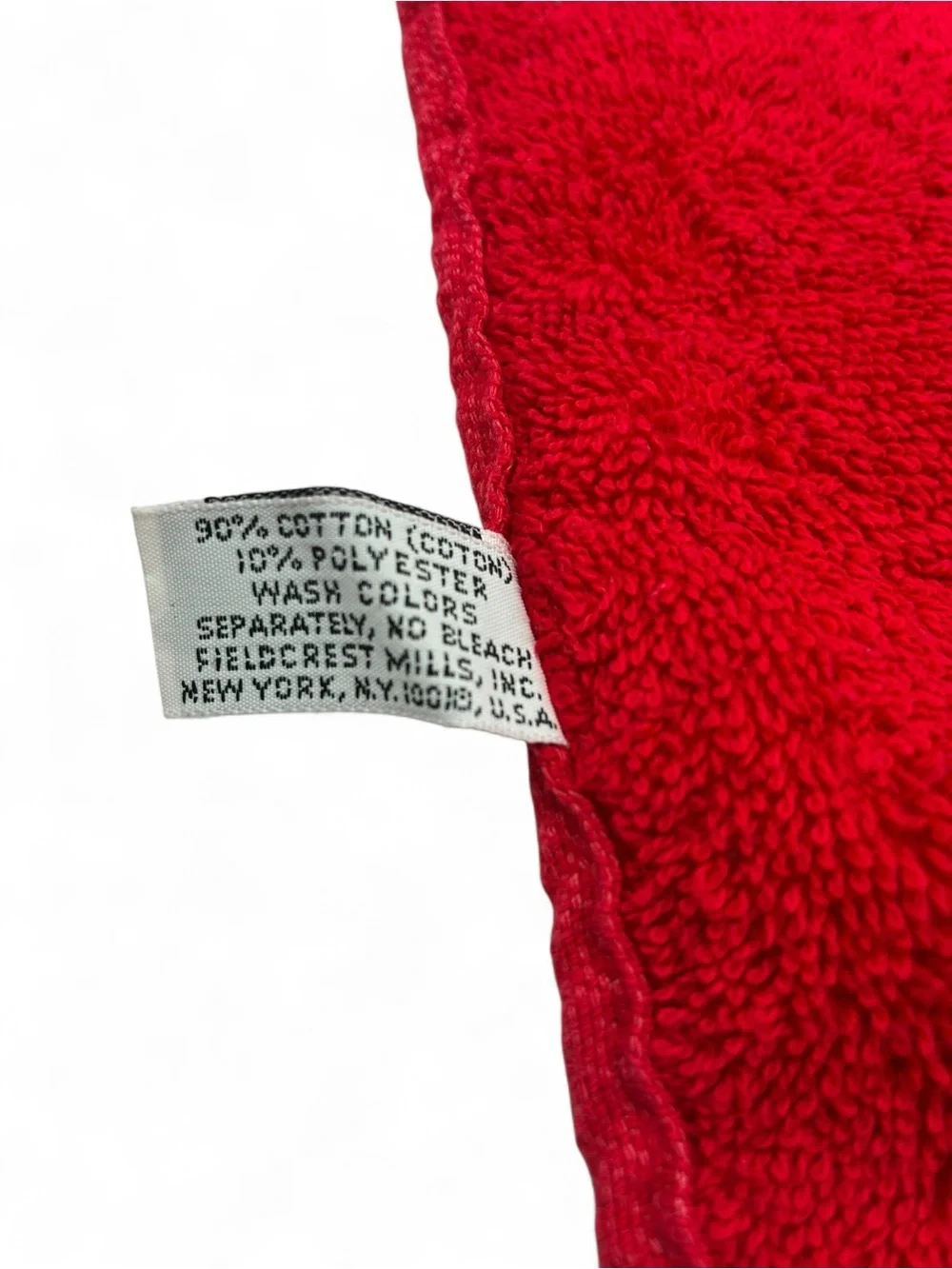 2 Vintage Fieldcrest Holiday Hand Towels Red Green Fringe Applique Made In USA